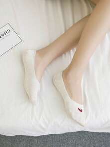 5双百搭女士心形图案船袜，低帮隐形防滑袜，可爱日式硅胶防滑短袜