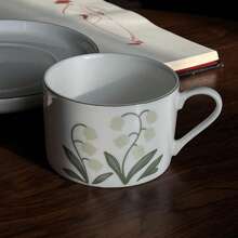 Vintage Style Dark Green Lily Cup And Saucer Set, High-End Ceramic Coffee Cup, Milk Cup, Juice Cup For Home Afternoon Tea Use