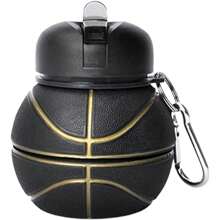 Basketball Collapsible Water Bottle 550ml - Foldable Silicone Sports Cup With Carabiner, Leakproof Travel Water Bottle For Gym, Hiking, Camping, Outdoor & Basketball Fans (Black Gold)