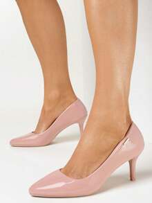 Tacones de punta almendrada de piel patentada, unicolor, minimalistas y prácticos de múltiples usos - Rosa - Ver 1