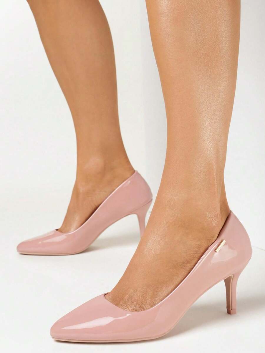 Tacones de punta almendrada de piel patentada, unicolor, minimalistas y prácticos de múltiples usos - Rosa - Ver 1