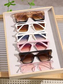 6 件女士塑料彩色组合镜框流行设计个性化多色活泼甜美辣妹风格可爱眼镜组合适合度假装派对音乐节装饰 - 彩色 - 查看 4