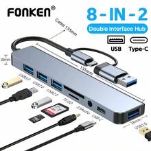 8 in 2 Anschlüsse Typ C Hub 3.0 USB C Konzentrator Dock USB 3.0/2.0 Multiadapter SD TF Kartenleser Audio Extender Splitter