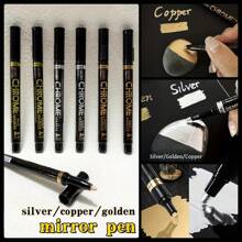 Chrome Mirror Marker Pen,Silver/Golden/Copper, Metal Reflective Marker, Chrome-Plated Mirror Effect Marker, 2mm Pen Tip,Quick Drying And Waterproof, Suitable For Rocks, Walls, Cups, Ceramics And Glass Crafts,Ideal For Painting, Graffiti, Highlight Markings And Crafts DIY Back To School