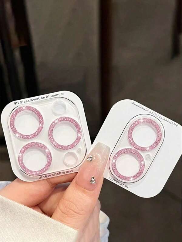 1pc Luxury Glitter Camera Lens Protector Compatible With IPhone 16 Pro Max Plus 15 14 5G Apple Fashion Dopamine Candy Colour Glitter Lens Film Gift For Birthday, Family, Friends Sparkling Crystal, Lens Protector, Phone Accessories