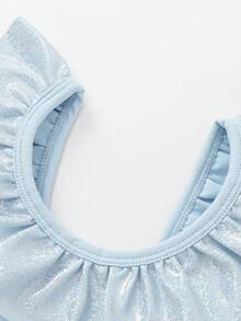 Balabala Disney Elsa Girls' One-Piece Swimsuit With Swimming Cap, Princess Style Swimwear, Ruffled Collar, UV Protection, Shimmery Fairy-Like Swimsuit