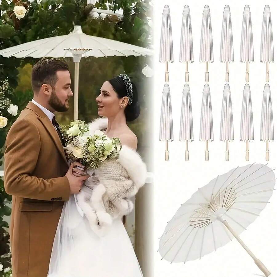 White Oil Paper Umbrella,Elegant White DIY Paper Umbrella - Elegant Sun Protection Parasol For Weddings, Parties & Photo Props, Lightweight Portable Decor For Graduations, Birthdays, Holidays (July 4th, Halloween, Christmas, Valentine's, Thanksgiving), Party Decoration,Perfect For Wedding Decorations, Gifts For Brides And Grooms, Romantic Japanese And Chinese Styles(16 Shares) - Multicolor - View 1
