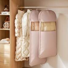 1pc DYWMM Space Saving Hanging Bag With Self-Compression Zipper - 40% Compressed Premium Closet Organizer For Coats And Clothes, Durable Fabric Storage Bag (Beige/Pink),Bedroom Room Decor,Back To School - Multicolor - View 9