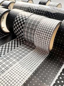 1/8 卷格子和纸胶带，黑白格子胶带，经典格子装饰贴纸，适用于日记本、相册、日记本、计划本、DIY 礼品包装