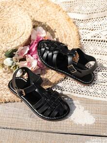 1双时尚儿童休闲凉鞋，波西米亚风格凉鞋，罗马凉鞋，适合节日派对和居家穿着 - 黑色 - 查看 3
