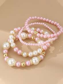 4pcs Minimalist Sweet Multi-Layer Pearl Bracelets Set, Elegant Daily Wear For Women