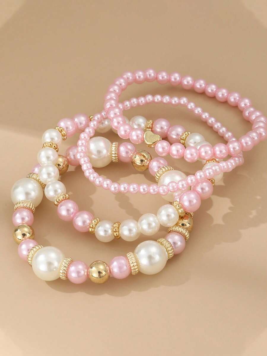 4pcs Minimalist Sweet Multi-Layer Pearl Bracelets Set, Elegant Daily Wear For Women