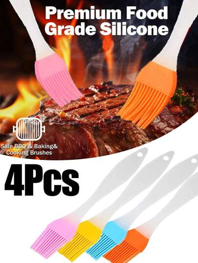 Set de 4 piezas, Pincel de silicona para hornear y untar aceite, Brochas para hornear pan, Pincel para untar aceite en pastelería y barbacoa, Apto para caravana, camping al aire libre, picnic, utensilios de café, suministros de cocina, accesorios de cocina, accesorios de barbacoa (color aleatorio)