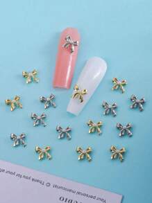 10 pezzi di decorazioni per unghie con perle e fiocchi, accessori arte di unghie in metallo 3D con perle, in oro e argento, gioielli per unghie 3D, forniture per unghie, adatte per saloni di manicure e uso personale