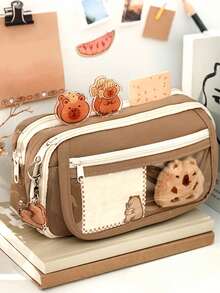 Capybara Cartoon Pencil Case Large Capacity 10-Piece Stationery Set With Stickers, Keychains , Brooches, Cute Kawaii School Supplies For Students, Teens - Nhiều màu - Xem 2