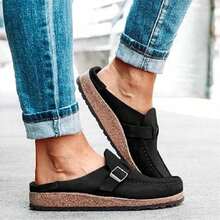 Women's Flat Slippers Comfortable Solid Color Soft Sole Closed Toe Slippers Casual Summer Beach Slides Sandals Shoes - 黑色 - 查看 4