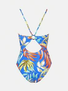 Women's Swimsuits Bathing Suits Cutout Tummy Control Adjustable Straps O Ring 2025 - 皇家藍/熱帶 - 查看 6