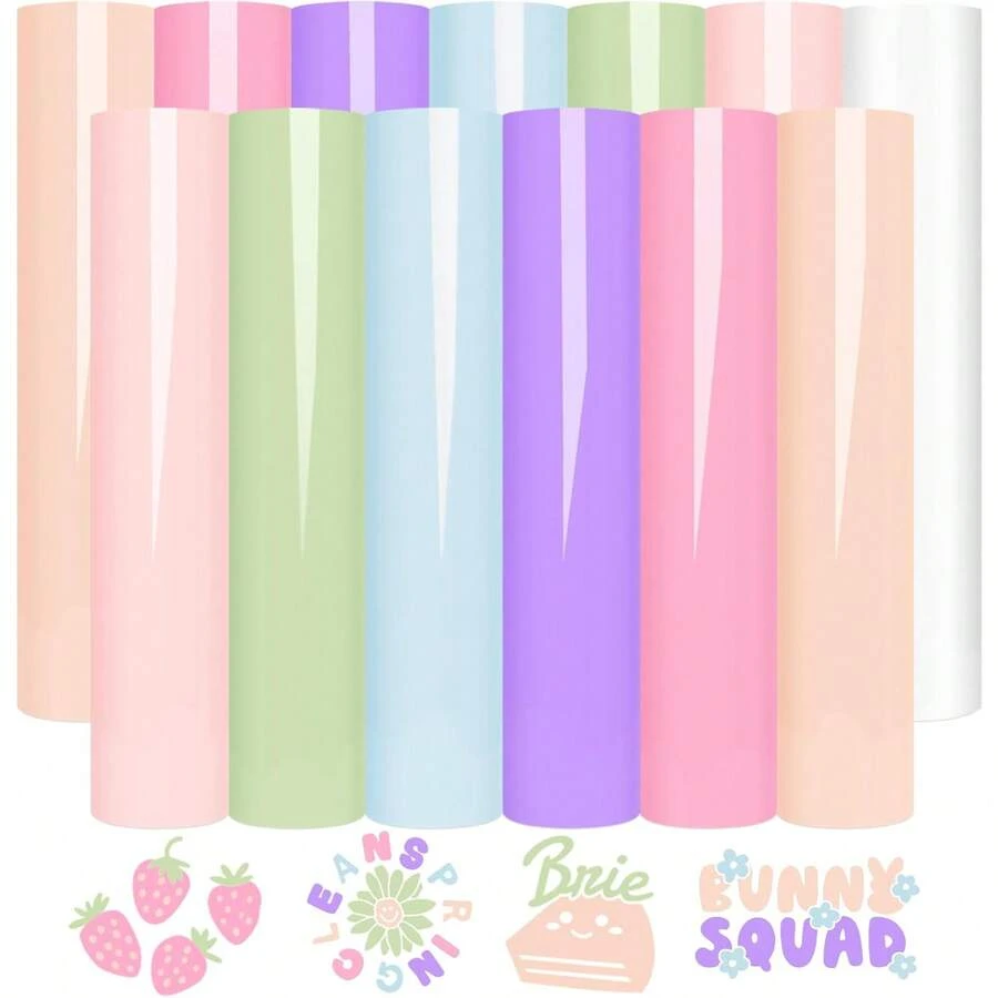 12+1 Pack Pastel Heat Transfer Vinyl - 12 X 10 Inches, Includes 6 Bohemian Color Craft Vinyl Glossy Pastel Sheets, Iron-On Vinyl Craft Cutter For DIY Projects, Compatible With Silhouette Cameo