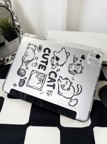 1 Piece Black Minimalist Line Drawing Cat Clear Acrylic Velvet Back Cover Folio Case With Pen Slot, Foldable Stand, Magnetic Sleep/Wake, Compatible With IPad