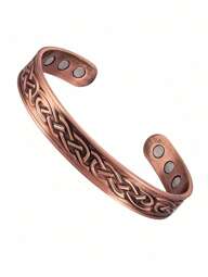 1 Pièce Bracelet En Cuivre Rouge Sculpté Vintage Pour Homme, Réglable Avec 6 Aimants Pour Favoriser La Circulation Sanguine, Idéal Pour Cadeau De Festival, Fête, Voyage Ou Port Quotidien Avec Boîte Cadeau Incluse