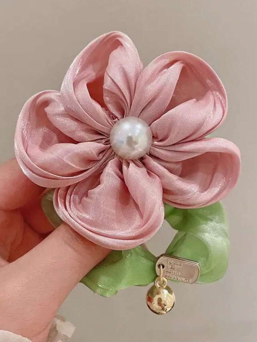 1 pieza Accesorio de moda elegante de flor de perla falsa con elástico, coletero, sujetador de cabello, accesorios de peinado para mujeres, bandas elásticas para el cabello, sujetadores de coleta, bandas de goma para el cabello, scrunchies, cuerda para el cabello, diademas, banda elástica - Rosa - Ver 1