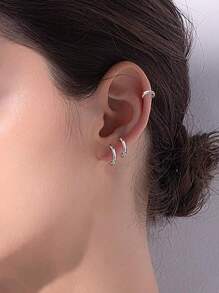 1 Set Multi-Pieces Stainless Steel Hoop Earrings, Silver-Tone, Boho Style, Fashionable & Minimalist Design, Suitable For Men And Women, Daily Wear