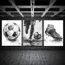 1/3件套现代足球主题帆布墙画，哑光表面，运动场墙面装饰，个性化图片海报，适用于办公室、客厅、卧室、书房墙面装饰，可选配木框装饰画风格 - 彩色 - 查看 5