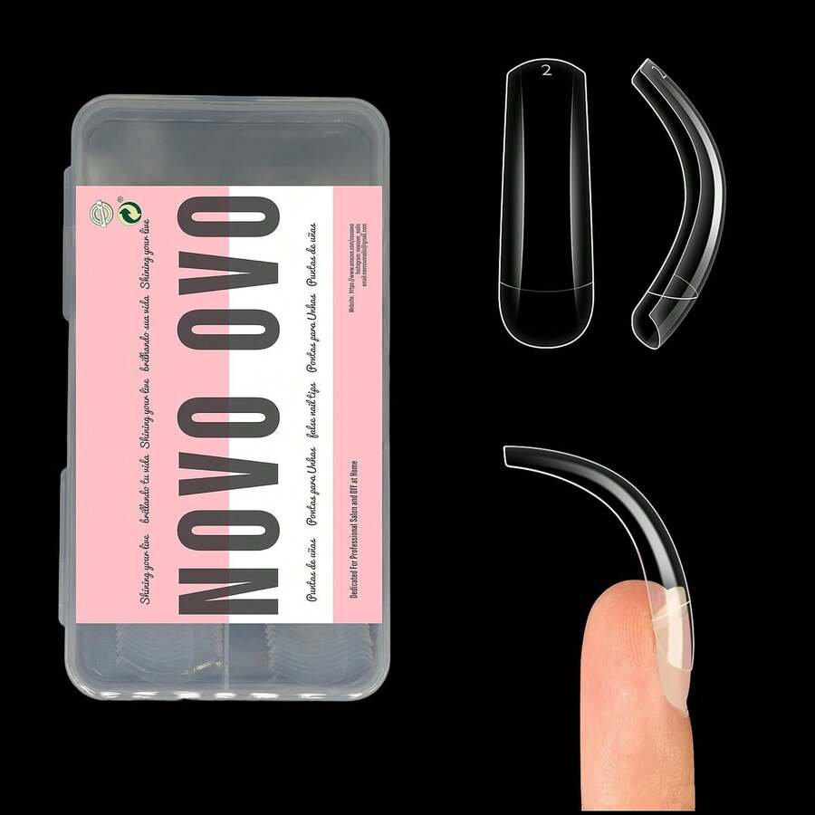 NOVO OVO 100 Pcs Long Hawk Curved Nail Tips, Clear Cystal Extra Super Extreme Deep Curve Half Cover Tapered Square Eagle Claw Soft Gel False Nail Extension For Acrylic Nails X 10 Sizes In Box - Square Claw Trasnparent Long In Small Box - View 1