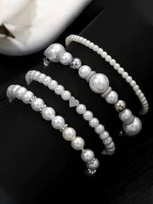 4pcs/Set Minimalist Chic Multi-Layer Pearl Bracelets, Suitable For Daily Wear - one-size - View 2