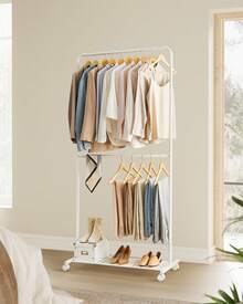 Perchero Burro, Burro de Ropa con 2 Barras, Marco de Metal, Barra Colgante de 91 cm de Ancho, con Estante, 2 Ruedas Bloqueables, Cada Barra Soporta hasta 20 kg, Blanco - Weiss - Übersicht 1