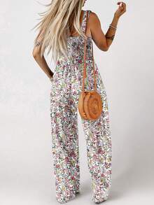 Acelitt 波西米亚风印花方领系带阔腿连体裤，夏季休闲度假 - 彩色 - 查看 2