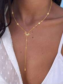 1pc Women's Statue Of Liberty Golden Y-Shaped Chain With Long Tassel Charm Necklace, Unique Design Beach Jewelry