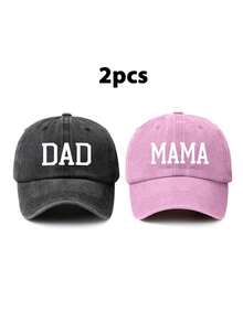 2pcs/Set Solid DAD+MAMA Print Retro Baseball Cap, Relaxed Fit Adjustable Size, Fashionable Dad Hat For Men, Suitable For Daily Commute, Street, Outdoor, Beach, Hiking, Truck Driver,Summer,Holiday,Festival,Travel - C - View 7