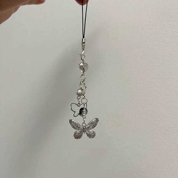 Y2K Style Originative Design Silver & Black Silver Butterfly Metal Beads Chain Charm, Fit For Bag, Phone, Keychain, Necklace