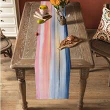 1 peça de toalha de mesa com gradiente azul e rosa, cachecol para cozinha, arte para sala de jantar, toalha de mesa com listras gradientes abstratas, decoração de mesa rústica retangular para festas e feriados
