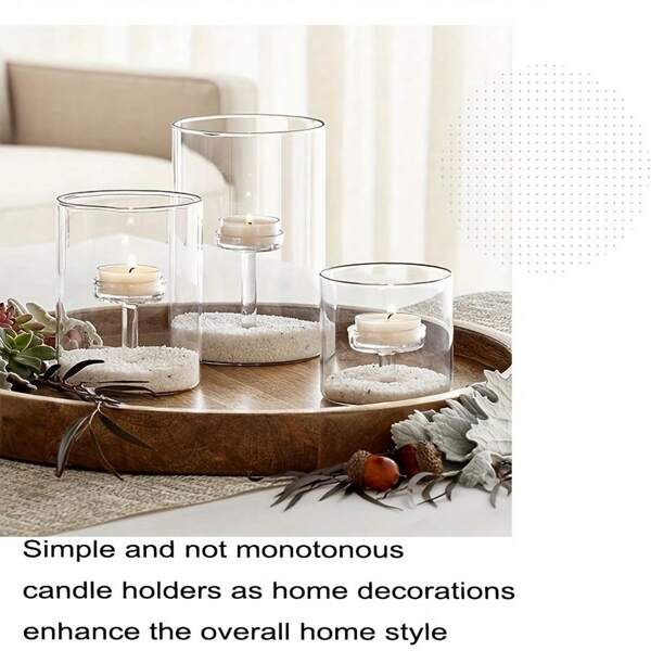1pc Crystal Clear Glass Candle Holder, For Home Tabletop Centerpieces Decor, Round Glass Tea Light Holder For Bedroom And Living Room, No Electricity Required