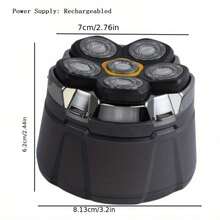 1pc Rotary Electric Shaver Six Heads Facial USB Rechargeable Men's Grooming Kit Bald Hair Cutter For Men - Grey - View 2