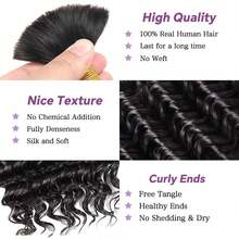 22 Inch Human Braiding Hair For Boho Braids Deep Wave Bulk Human Hair 100% Unprocessed Brazilian Virgin Hair For Braiding Bohemian No Weft 3 Bundles 110g Natural Color - Natural Black - View 4