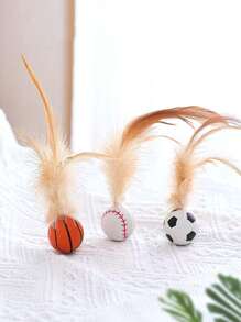 1pc Cat Toy, Feather Rubber Bouncy Ball, Pet Chasing Toy, Pet Self-Entertainment Toy, Suitable For Cats And Dogs, Household Pet Toy Ball, Interactive Toy For People And Pets, Made Of Rubber Material With High Elasticity, Durable And Damage-Resistant