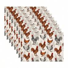 1 pieza Camino de mesa con diseño de gallo impreso, 4/6/8 piezas Manteles individuales con diseño de gallo impreso, adecuado para vacaciones, fiestas, cumpleaños, cenas, decoración de mesa de cocina y comedor, decoración del hogar y la vida en todas las estaciones