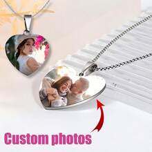 Custom Heart Pendant Necklace - Personalized Dog Tag Photo, Stainless Steel, Ideal For Couples, Valentine's Day And Christmas Gifts,Silver,Stylish,Colorful,Vintage,Simple,Unisex,Casual,Cuties,Custom,Personalized,Unique,Ideal Gifts For Him,Ideal Gifts For Her,Her,Boyfriend,Girlfriend,Dad,Mom,Family,Friends,For Anniversaries,For Birthdays,For Graduation,For Prom,For Party,Jewelry,Jewelry,Chic Autumn,Jewelry & Watches,Customized Fashion Photo Necklaces - Multicolor - View 1