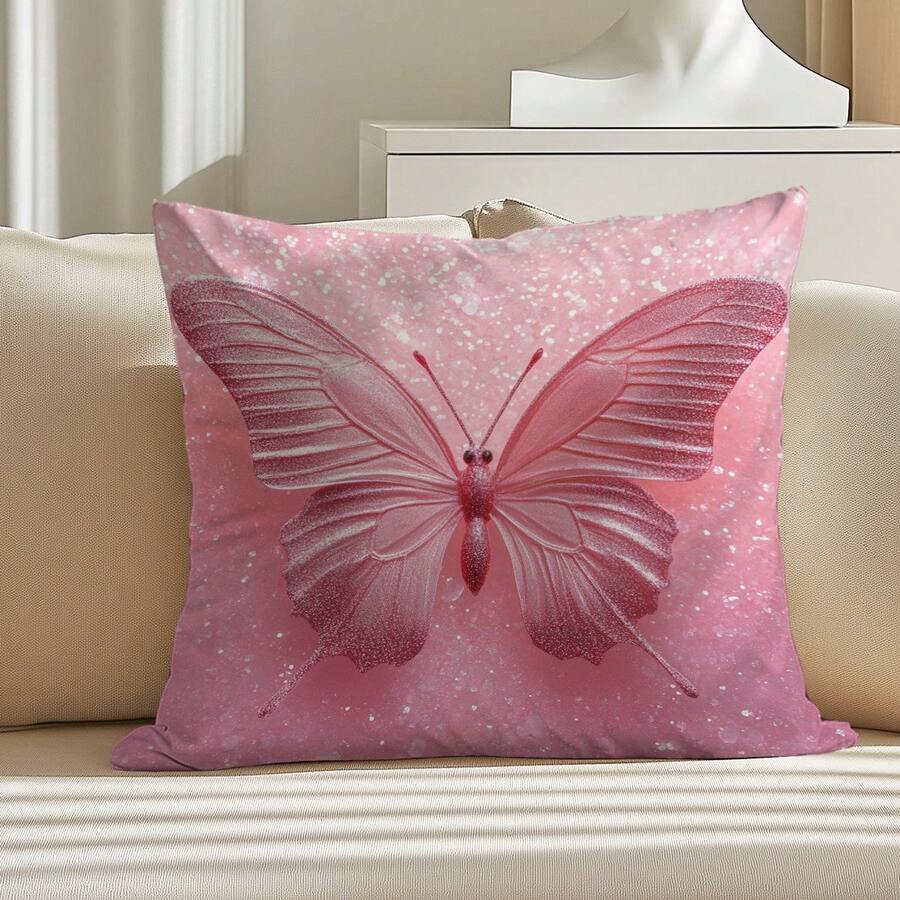 1 Vỏ gối nhung in hình bướm màu hồng, kích thước 45x45cm, thích hợp để trang trí trong nhà, tiệc tùng, làm quà tặng - Nhiều màu - Xem 1