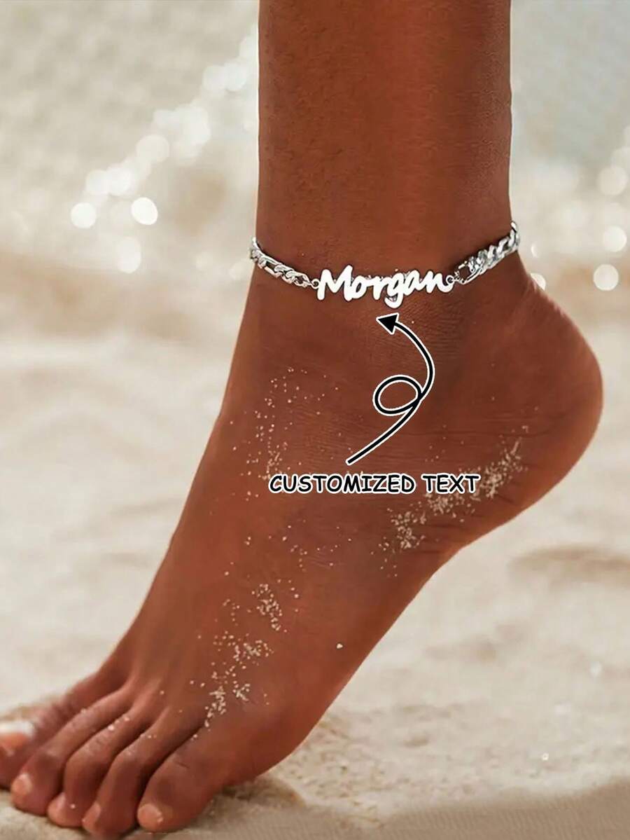 Customized Name Anklet, Personalized Anklet, Gold Name Anklet, Name Anklet, Customized Jewelry, Bridesmaid Gift, Boho Beach Jewelry - Stainless Steel Cuban Link Anklet For Women, Beach Anklet, Mother's Day, Valentine's Day, Thanksgiving, Birthday, Anniversary, Best Gift. Christmas, Thanksgiving Gift