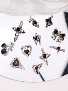 11pcs/Set Silver Tone And Black Diamond-Encrusted Edgy DIY Earring And Necklace Jewelry Set