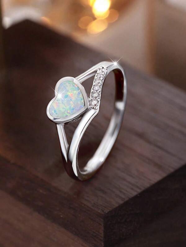 Esberry 1pc S925 Sterling Silver Beautiful & Elegant Natural Australian Gemstone Opal Ring, Simple Style, Suitable For Daily Wear And Mother's Day Gift For Women