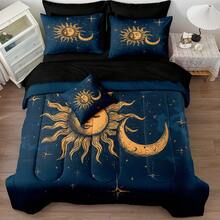 Blue Sun And Moon Comforter Set Queen 8 Pcs Bed In A Bag Galaxy Bedding Set Bohemian Gothic Comforter Set - Blue - View 3