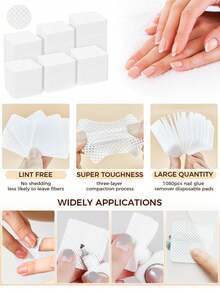 1080pcs Square Lint-Free Nail Polish Remover Pads, 200pcs Heart-Shaped Lint-Free Nail Polish Remover Pads, Eyelash Glue Bottle Cleansing Wipes - Multicolor - View 3