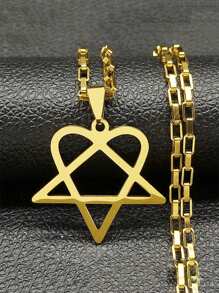 Colar em Aço Inoxidável com Estrela Heartagram em Estilo Hip Hop Rock para Mulheres e Homens, Corrente de Metal Preto de Banda Gótica Punk de Y2K