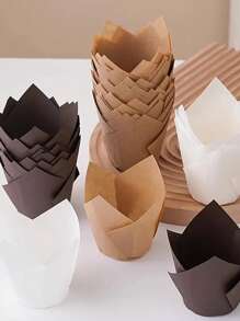 50 pezzi/100 pezzi Pirottini da forno a forma di tulipano, adatti per caffè, in colori naturali, bianchi, rosa, antigrasso, ideali per forniture per feste di ogni occasione