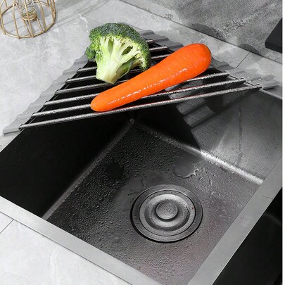 SANKESONG Rejilla plegable triangular para escurrir, rejilla sobre el fregadero, rejilla multiusos enrollable para drenar, rejilla para escurrir vegetales y frutas